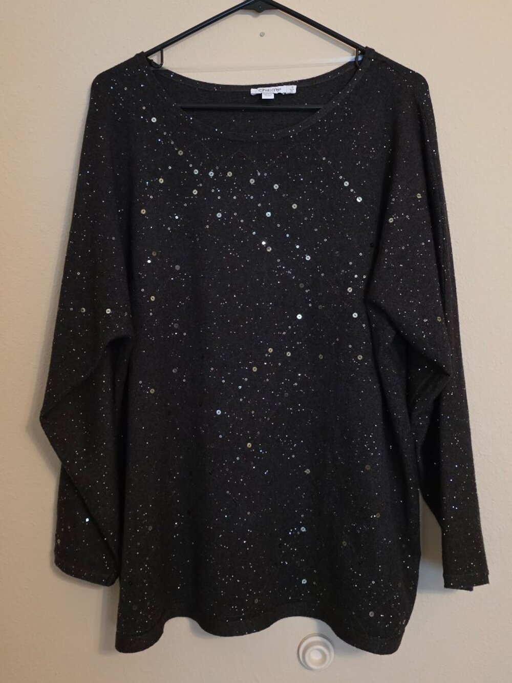 Chico's Sparkly Dark Gray Top Size 3